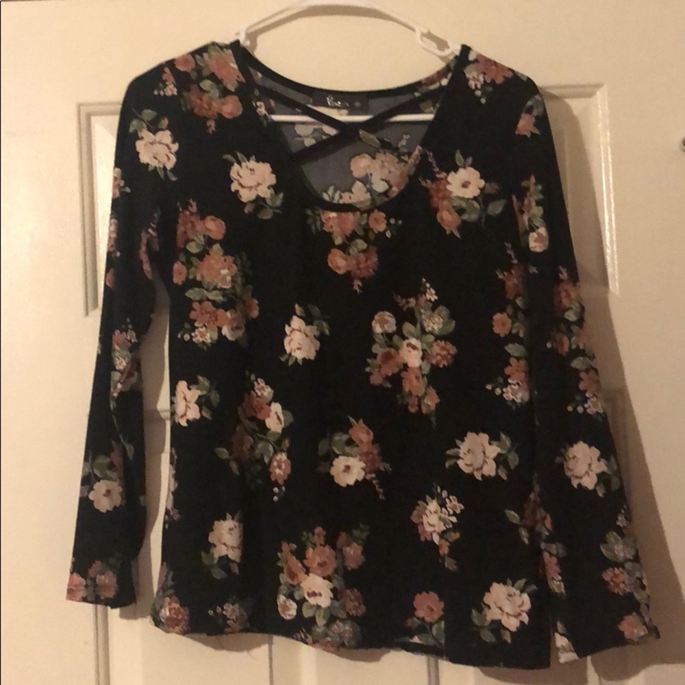 black floral long-sleeve shirt